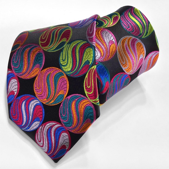 Black Circles Multi-color Lawrence Ivey Silk Tie - Picture 1 of 4
